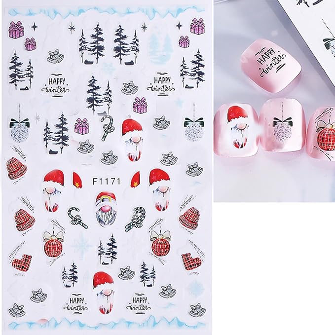 10 Sheets Christmas Nail Stickers Decals Winter Snowflake Nail Art Stickers Self-Adhesive 3D Santa Claus Snowmen Nail Decorations Cute Elk Nails Supplies for Women Acrylic Nails Accessories Kit