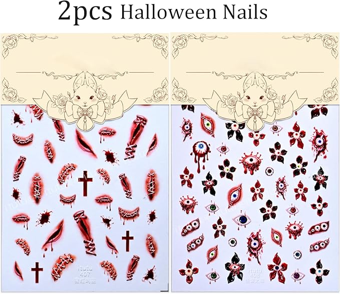 2pcs Halloween Nail Stickers for Art Gothic Punk Nail Stickers