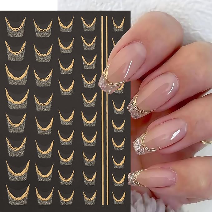 8 Sheets Fall Nail Art Stickers Maple Leaf Nail Decals 3D Self-Adhesive Glitter Gold Flower French Butterfly Nail Design Nail Supplies Thanksgiving Holiday Nail Art Decoration for Women Manicure Tips