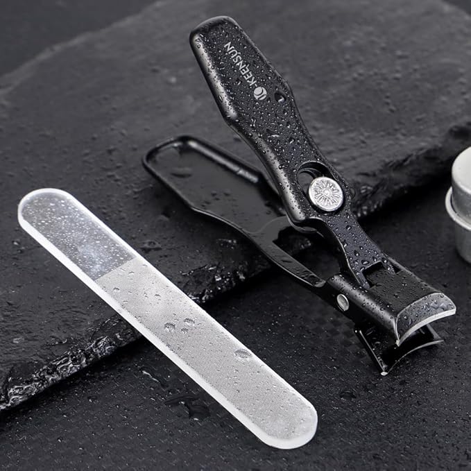 KEENSUN Nail Clippers, 16mm Wide Jaw Opening Ultra Sharp Nail Clippers for Cutting Thick Nails Extra Large Toenail & Fingernails Clippers with Safety Lock and Nail File for eniors, Men, Adult (Black)
