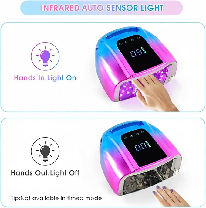 Professional Rechargeable 96W UV LED Portable Cordless UV Light for Nail Lamp Machine with Metal Base, Auto Sensor and 4 Timer Settings, Salon Quality UV Nail Light(Blue&Purple)