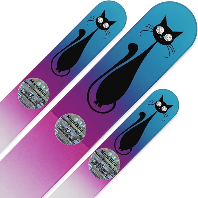 Mont Bleu Set of 3 Cats Crystal Nail Files Hand Decorated with Crystals - Handmade - Czech Tempered Glass