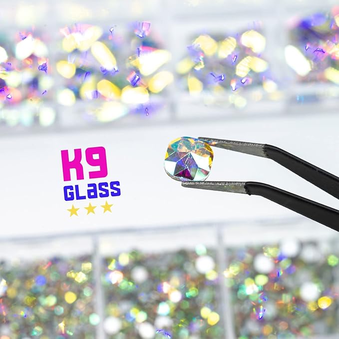 2052Pcs Crystal AB Nail Rhinestones 72 Multi Shapes Crystal White AB Rhinestones for nails Flatback Big Nail Gems +1980 K9 Glass Round Beads Stones Diamonds Nail Charms Art for Nails Faces Eyes
