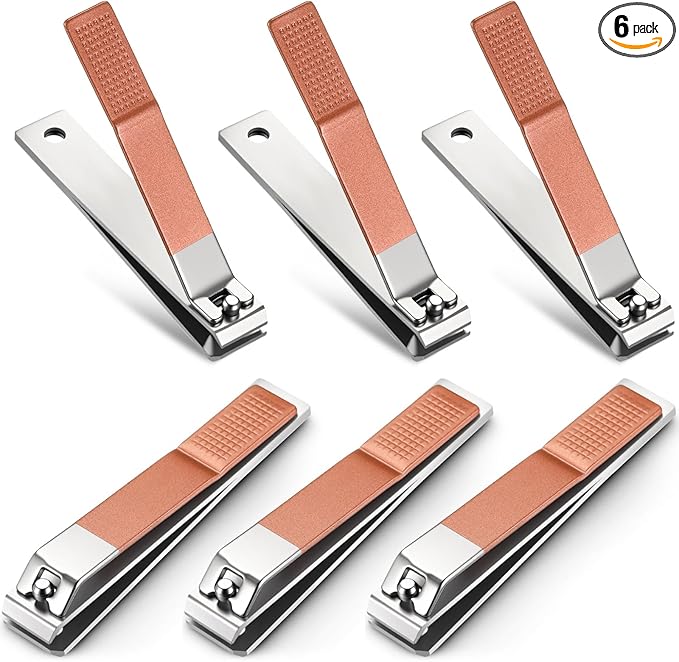 Mudder 6 Pieces Large Toenails Clippers Straight Edge Toenails Clippers Stainless Steel Nails Cutters for Men Women Thick Nails (Rose Gold)