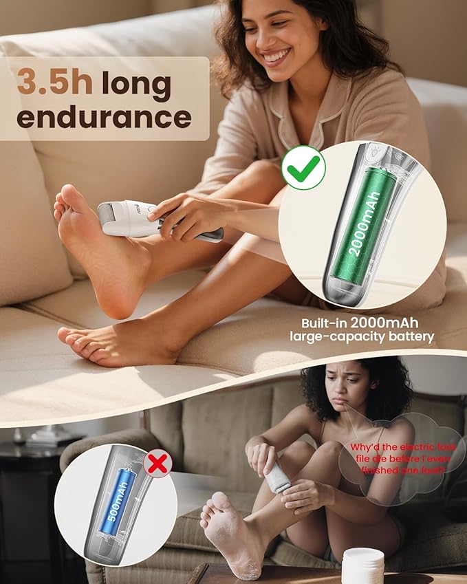 Electric Callus Remover for Feet - 2-Speed Rechargeable Pedicure Kit with 3 Rollers, IPX4 Waterproof Foot Scrubber & Digital Display | Professional Dead Skin & Callus Remover for Women/Men