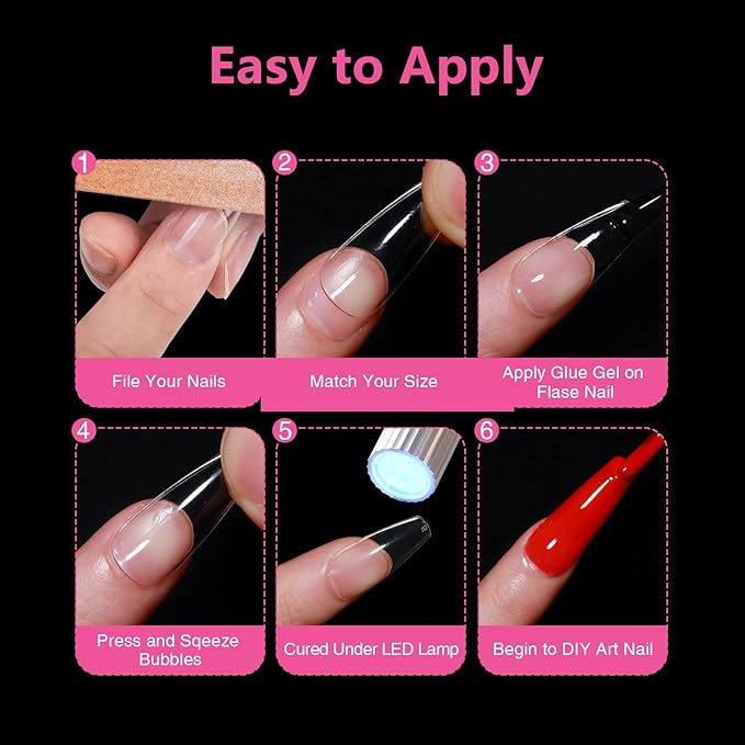 Medium Square Nail Tips 500PCS, Clear Acrylic Full Cover Gel Press on Nail Tips for DIY, 10 Sizes Pre-Shaped False Nails with Glossy Finish, Professional Manicure Kit & Easy Application