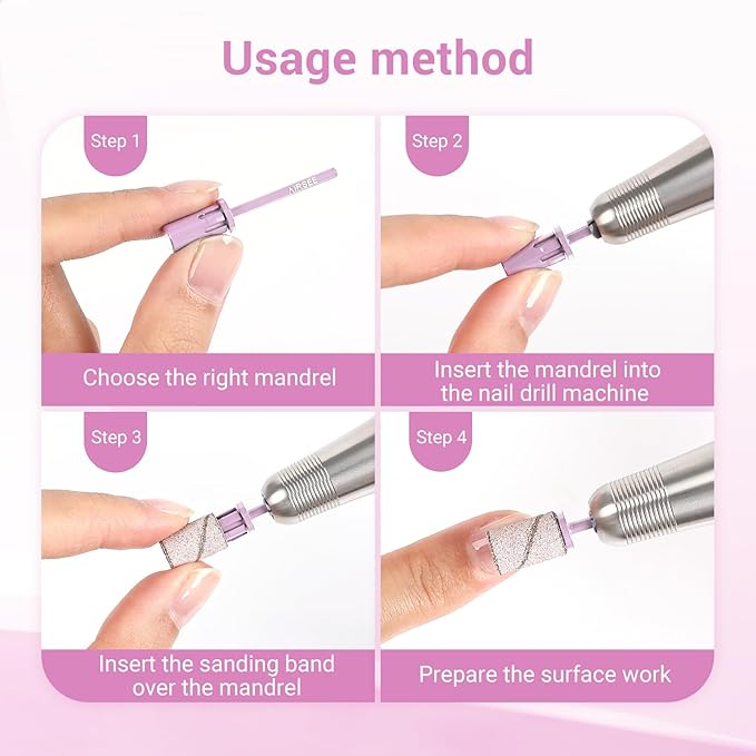 AIRSEE Nail Drill Mandrel Bit for Efile Sanding Bands, Stainless Steel Professional Electric File Head for Clean Cuticle Removing, Acrylic Tip Dead Skin Sander Remover Manicure Safety (Pistil Pink)