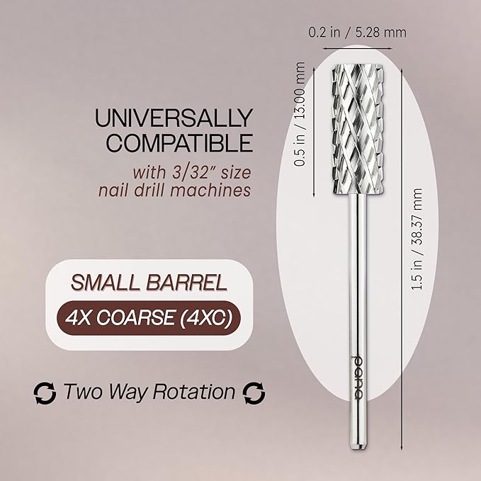 PANA Flat Top Small Barrel 3/32" Shank Size - (Silver, 4X Coarse Grit) - Fast remove Acrylic or Hard Gel Nail Drill Bit for Manicure Pedicure Salon Professional or Beginner