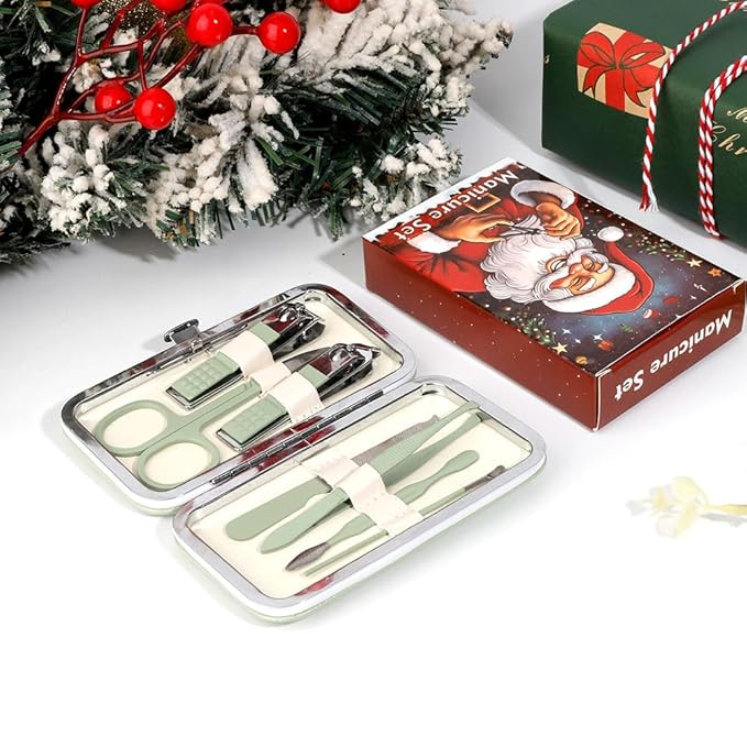 Back to School Gifts for Teens Nail Clippers Travel Kit Birthday Gifts for Sister Daughter Nails Clipper Set 7 in 1 Manicure Set for Girls Toenail Clippers Pedicure Grooming Kit Graduation Jade Green