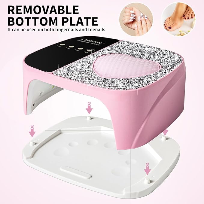 LimeGirl UV LED Nail Lamp Kit for Gel Polish Professional Fast Curing Pink Dryer Light Set with 4 Timer Settings Cordless Rechargeable Nail Art Cure Machine for Manicure Pedicure at Home and Salon
