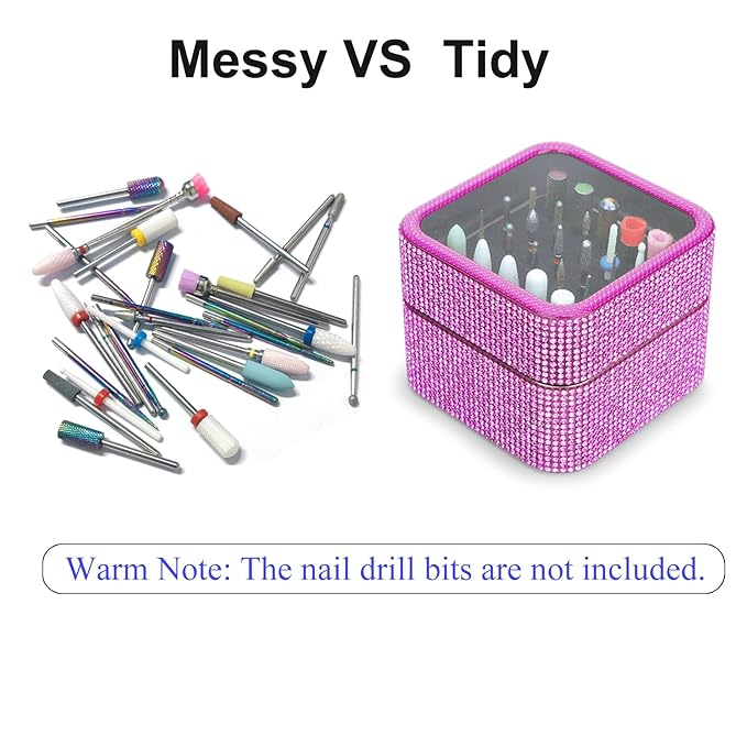 Nail Drill Bits Holder Case- 30 Holes Dustproof Rhinestone Nail Bits Box Efile Displayer Organizer Container for Manicure Tools