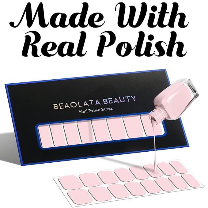 Nail Polish Strips, 32PCS Salon Quality Wraps, Long Lasting Gel Nail Stickers for Women Easy Apply& Remove (Rosy Sparkle Pink)