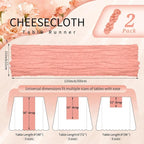 Showgeous 2 Pack Coral Cheesecloth Table Runners Boho Wedding Decor | Rustic - Image 2