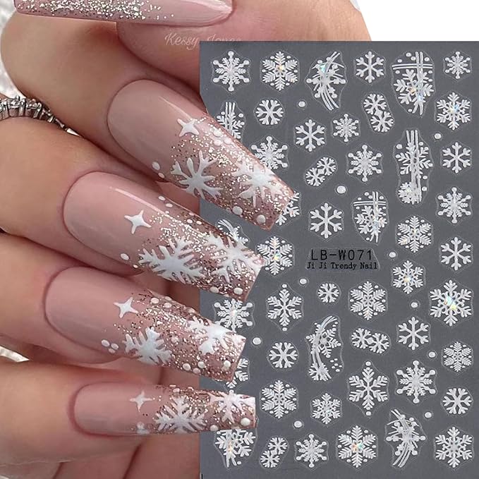6 Sheets Snowflake Nail Art Stickers Christmas Santa Hat Nail Decals Aurora Gingerbread Man Bell Nail Design 3D Self Adhesive Cute Nail Stickers for Women Decoration Manicure Supplies