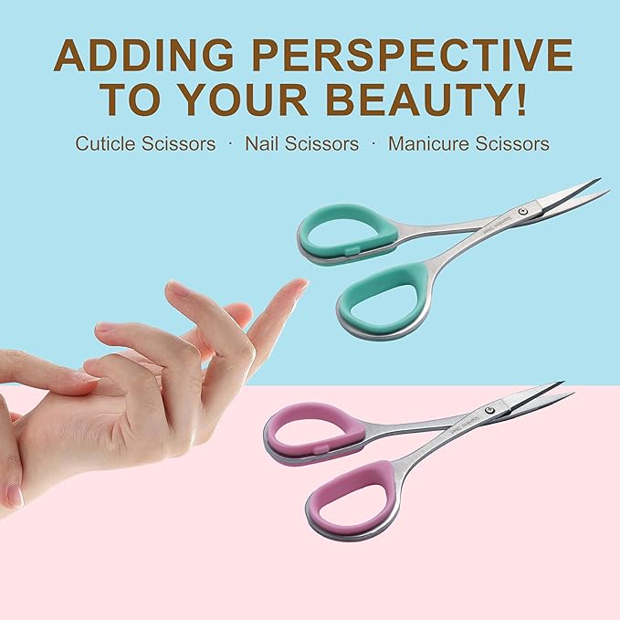 PAFASON Stainless Steel Curved and Straight Nail Cuticle Manicure Scissor Set Multi-Purpose Pedicure Beauty Grooming Tool for Nail, Dry Skin