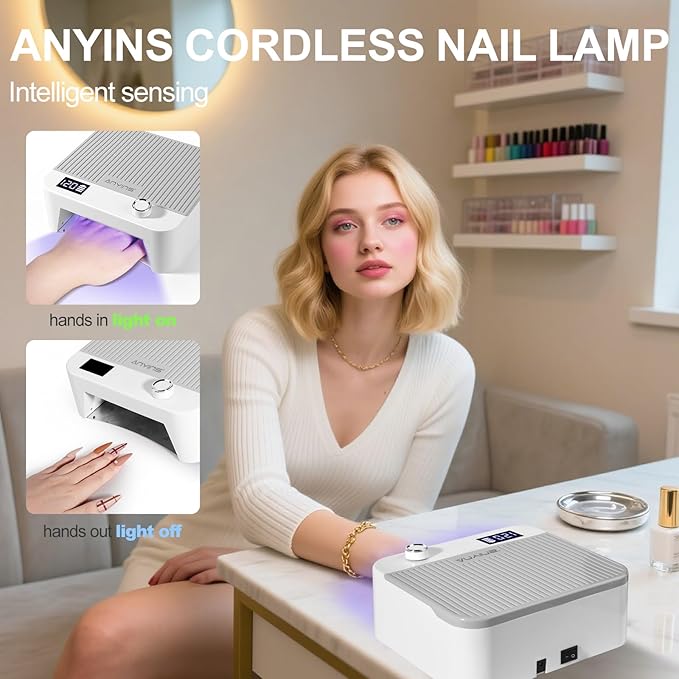 UV Nail Lamp 120W, Professional UV LED Lamp for Gel Nails Long-Lasting 30Pcs Beads Cordless Gel Nail Light, Fast Curing Nail Dryer with Knob for Home Salon DIY Grey