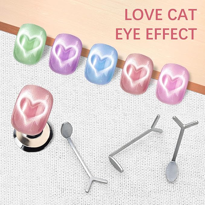Heart Cat Eye Magnet for Nails,Magnet for Cat Eye Gel Polish,DIY Manicure Kit with Y-Shaped Guide Sticks, for Cat Eye Gel Polish Nail Art Salon (3PCS)