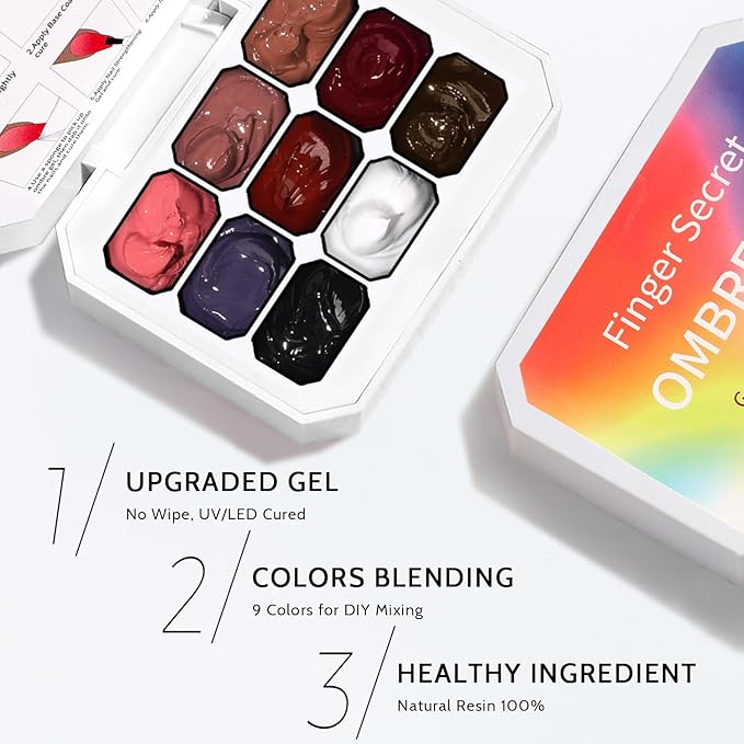 Sponge Pat Paint Nail Gel & Tools Kit, 9 Colors Ombre Nails Gradient Gel Nail Blush Blooming Aura Nails Drawing Stripper Floral Painting Nail Art, No Wipe, UV/LED Curing (9 Colors Set E)