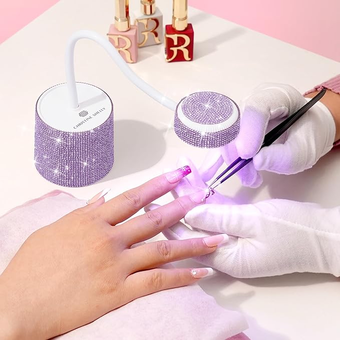 UV LED Nail Lamp, Mini UV Light for Gel Nails Polish, Rechargeable LED Flash Cure Nail Dryer, Quick Drying Goosenecks UV Nail Lamp for Home Nail Salon DIY Manicure, Purple Diamond