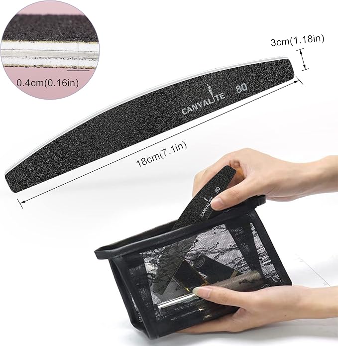 Canvalite 40 PCS Nail File Reusable Peel and Stick Nail Files Replaceable Emery Boards Nail File for Acrylic Nails Professional 80 Grit Fingernail Files for DIY Salon Use