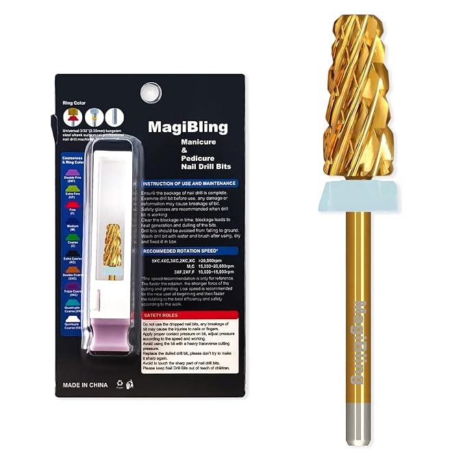 Super Cut Tapered Barrel Nail Drill Bits, 3/32'' Professional Tungsten Carbide Bits, Remove Hard Gel Fast, Right Hand, Suitable for Long Acrylic Nails Gel Polishing, Quadruple Coarse.