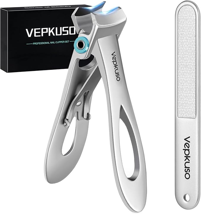 Nail Clippers for Thick Nails -Stainless Steel Heavy Duty, Wide Mouth Professional Fingernail and Toenail Clippers Set for Men, Women & Seniors,Sliver