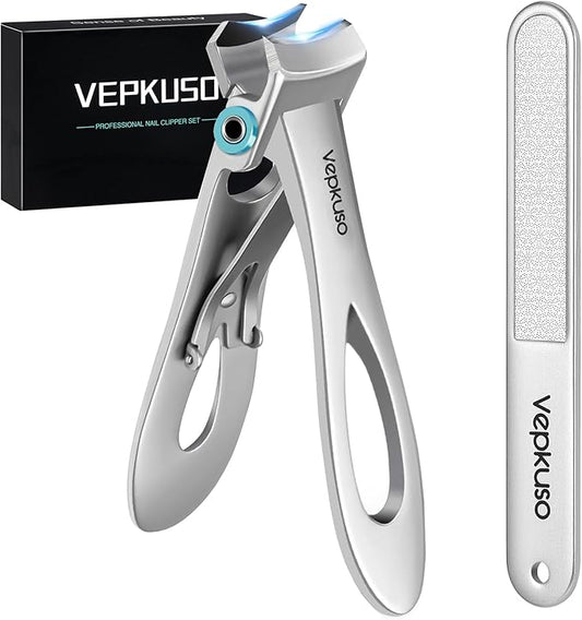 Nail Clippers for Thick Nails -Stainless Steel Heavy Duty, Wide Mouth Professional Fingernail and Toenail Clippers Set for Men, Women & Seniors,Sliver