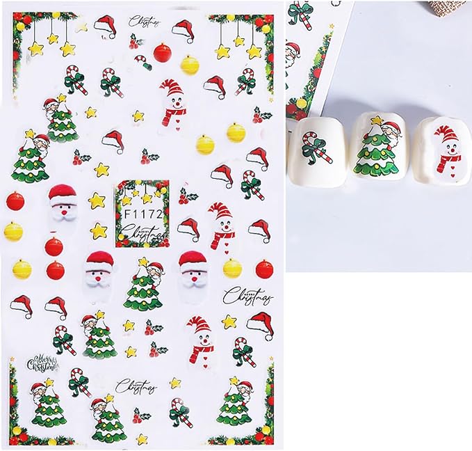 10 Sheets Christmas Nail Stickers Decals Winter Snowflake Nail Art Stickers Self-Adhesive 3D Santa Claus Snowmen Nail Decorations Cute Elk Nails Supplies for Women Acrylic Nails Accessories Kit