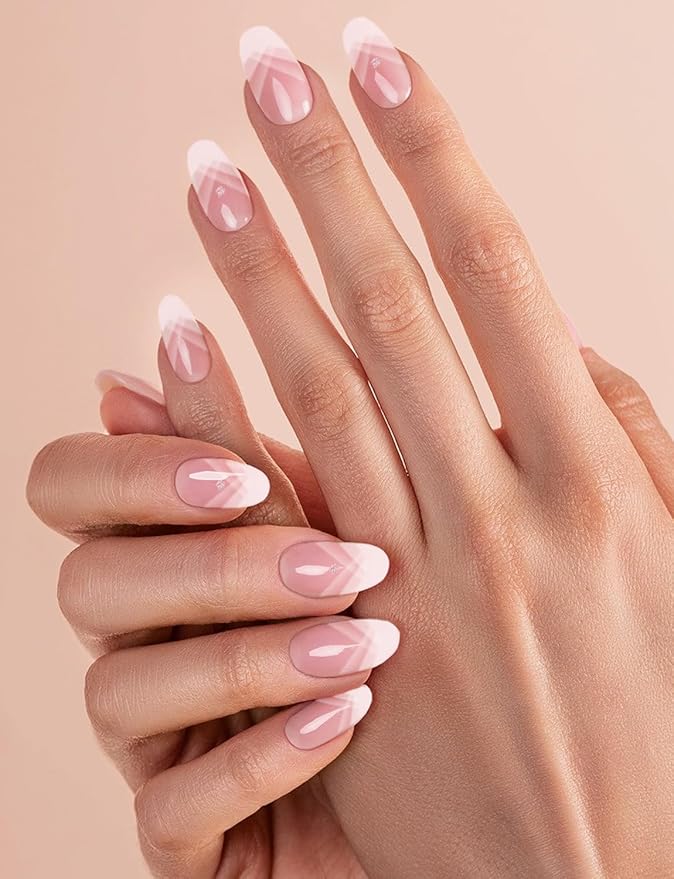 Semi Cured Gel Nail Strips, 20pcs French Gradient Gel Nail Stickers Work with UV, Easy to Use and Remove