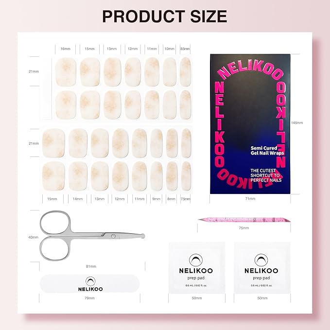 Semi Cured Gel Nail Strips - 30PCS Gel Nail Stickers for UV Light, Long-Lasting Gel Nail Wraps, Salon-Quality Semi Cured Nail Stickers, 2 Weeks Wear, Easy DIY Gel Manicure-Gilded Shards