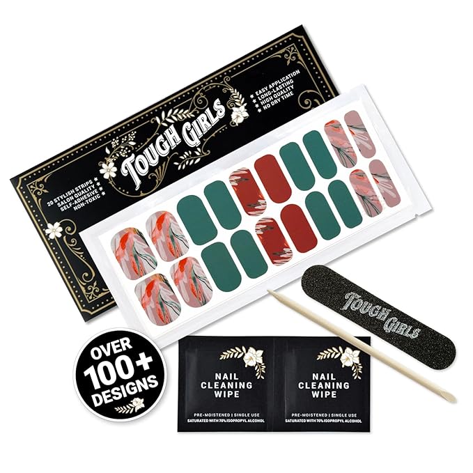| 20 Exquisite Gel Nail Polish Strips w/Application Accessories - No UV/LED Lamp Required (Warm Florals)