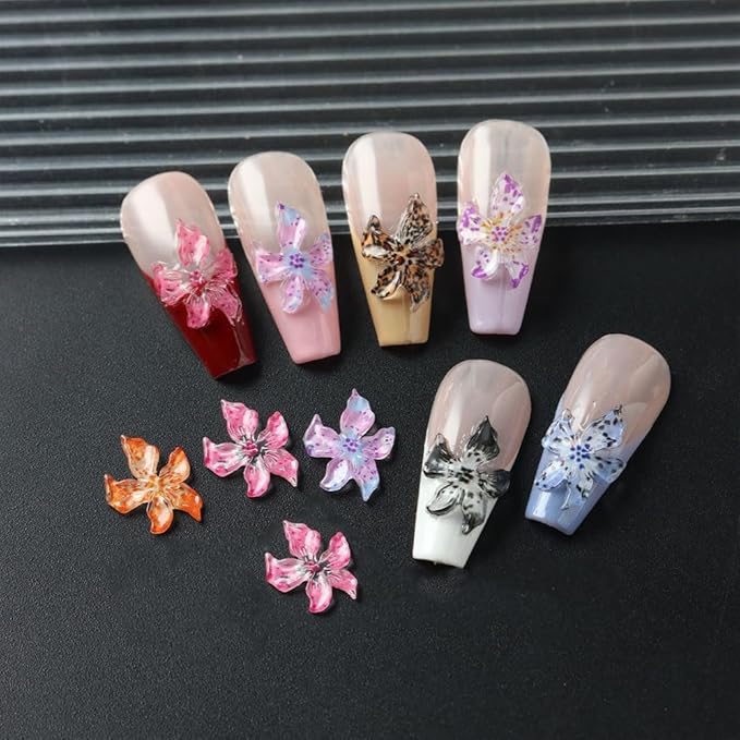 150PCS Flower Nail Charms, 3D Hawaii Hibiscus Floral Nail Rhinestones Spring Summer Nail Jewelry Tiny Flowers Acrylic Nail Design for Women Girls DIY Manicure Nail Decorations Accessories