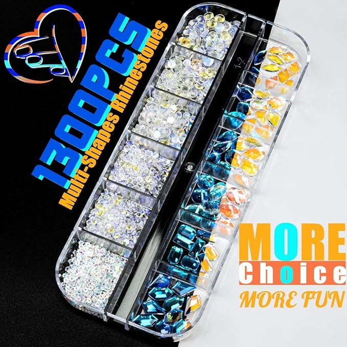 Aurora Nail Art Rhinestones Clear Moonlight Nail Charms Multi Shapes Aurora Flatback Rhinestones Big Gems Round Beads K9 Glass Crystals Diamonds Jewels for Nails Faces Makeup