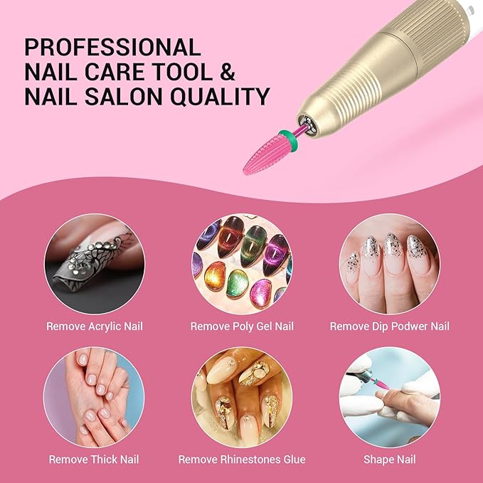 MelodySusie Typhoon Nail Drill Bits, 3/32'' Carbide Tungsten Multi-function Bits, Fast Remove Acrylic or Hard Gel for Manicure Pedicure Salon Professional or Beginner, Pink Blossom, Coarse