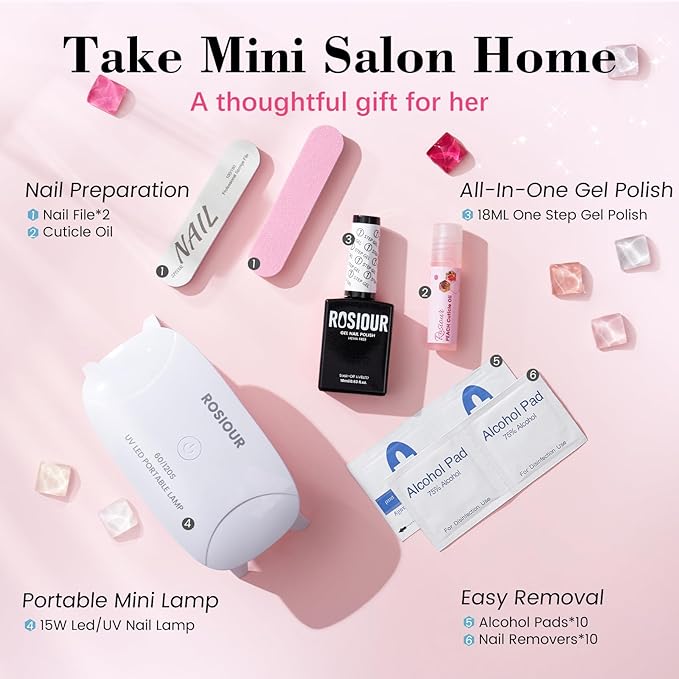 HEMA and TPO Free Black Gel Nail Polish Kit with U V Light for Chrome Nail Powder, 18 ML One Step Gel Nail Polish 3-in-1, No Need Base and Top Coat Women Girl Nail Lovers
