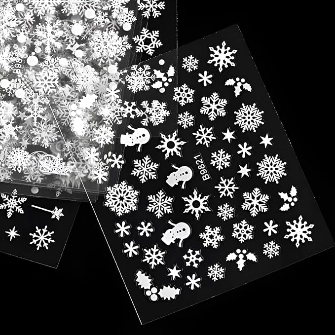 30 Sheets Holiday Nail Art Stickers 3D Self-Adhesive Christmas Nail Decals - Elk, Snowman, Snowflake for Manicure Decorations - Supplies for Women Girls