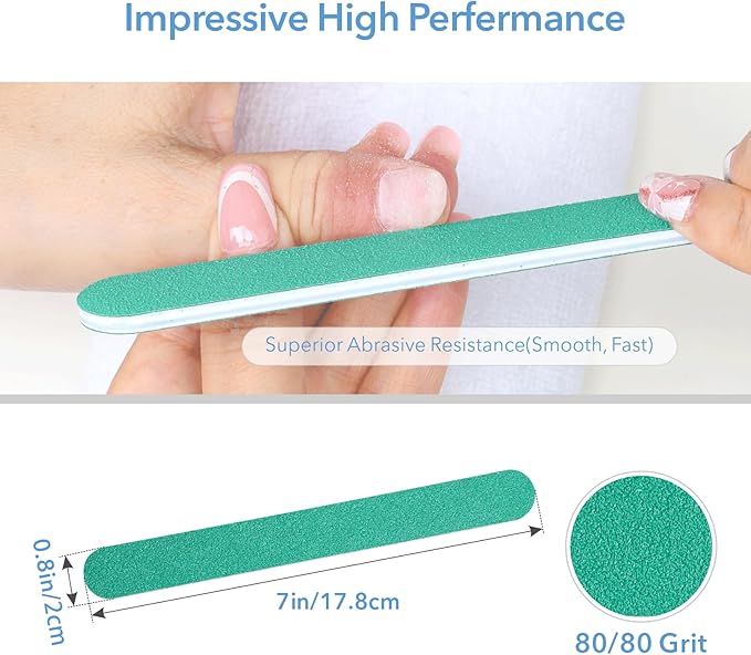 Nail File, 50 PCS Fingernail Files 7" Long 80/80 Grit Emery Boards for Nails - Professional Nail Files Washable for Acrylic, Gel, Dip Powder, and Poly Gel Nail - Coarse Rough Grit