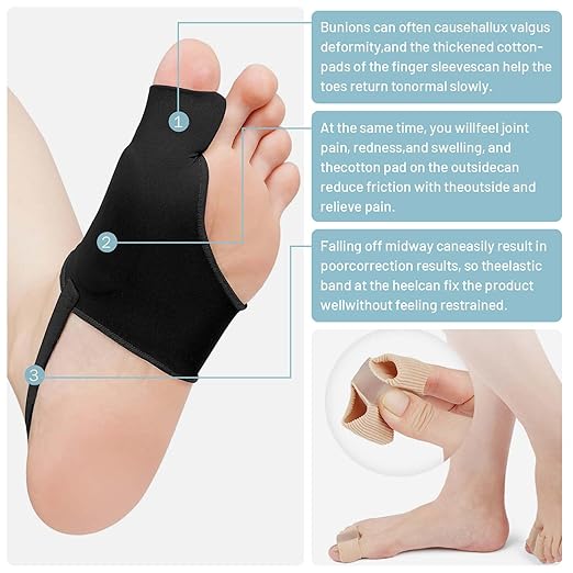 2 Pcs Bunion Corrector with 2 Pcs Gel Bunion Toe Separators, Big Toe Straightener for Relief, Comfortable & Breathable for Day/Night