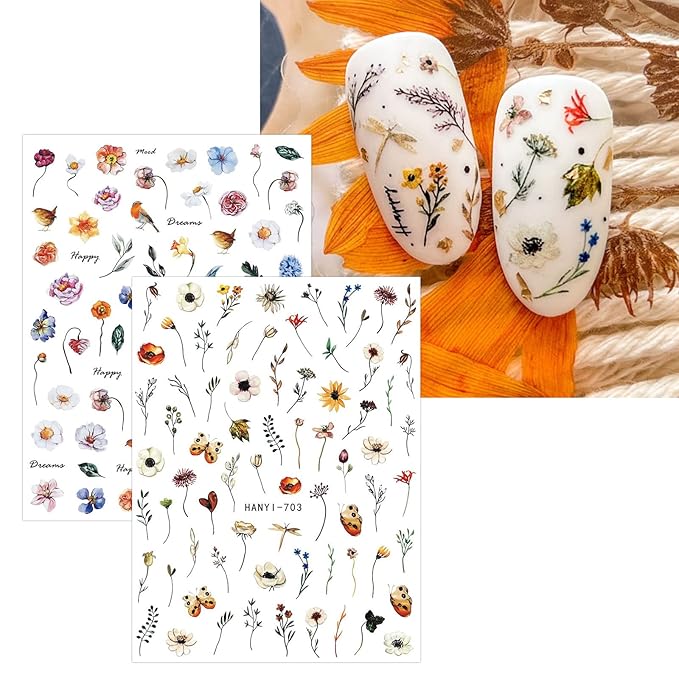 JMEOWIO 10 Sheets Spring Flower Nail Art Stickers Decals Self-Adhesive Pegatinas Uñas Colorful Floral Summer Nail Supplies Nail Art Design Decoration Accessories