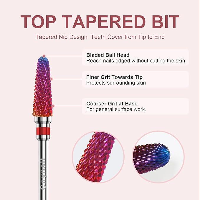3/32" 2PCS Clean Cone Bits Fine Grit Carbide Cuticle Cleaner Bit for Electric Nail Drills – Professional Manicure Tool for Nail Salons and Home Use (F Grit. Purple)