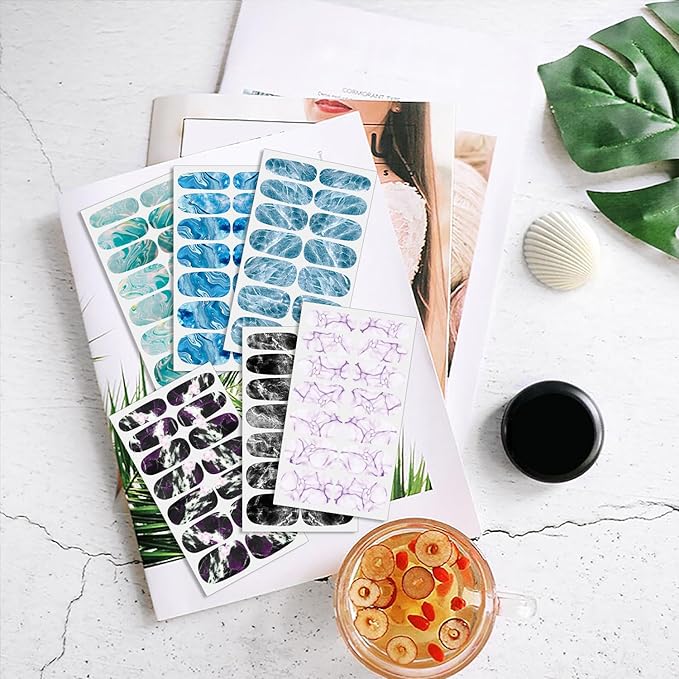 WOKOTO 12 Sheets 168 Pcs Marble Nail Stickers Full Nail Wraps Gradient Nail Wraps For Women Nail Polish Strips Stick On Nail Polish Stickers For Nails Gel Nail Stickers For Nails Strips Gel Nail Wraps