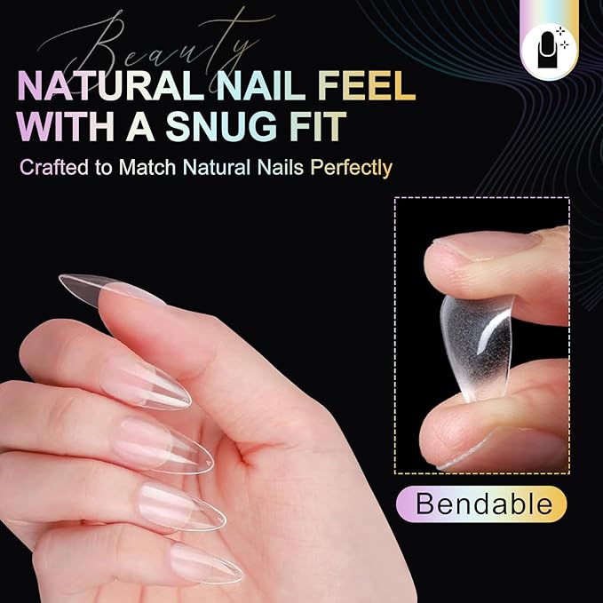 Medium Almond Nail Tips Soft Gel Nail Tips 240Pcs Pre-Shaped Pointed Almond Nails Half Matte Full Cover Acrylic Clear Fake Nails Tips for Extension Nail Art DIY Manicure Salon 12 Sizes