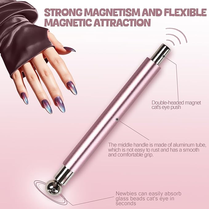 Pink Cateye Magnet, Magnet for Nails, Cat Eye Round Nail Magnetic Beads, Diverse Effect Double Ended Manicure Salon Design Art Tools Set Accessories for Women Diy Manicure Accessories