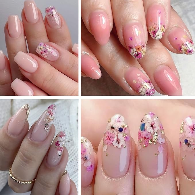 3 Sheets Spring Colored Glitter Flowers Nail Art Stickers 3D Self-Adhesive Gradual Smudge Flowers Pink Dried Flower Pattern Pink Petal Design Nail Decals for Women DIY Nail Art Decorations
