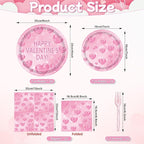 96 Pieces Valentine’s Day Tableware Set – Pink Heart Disposable Plates and - Image 2