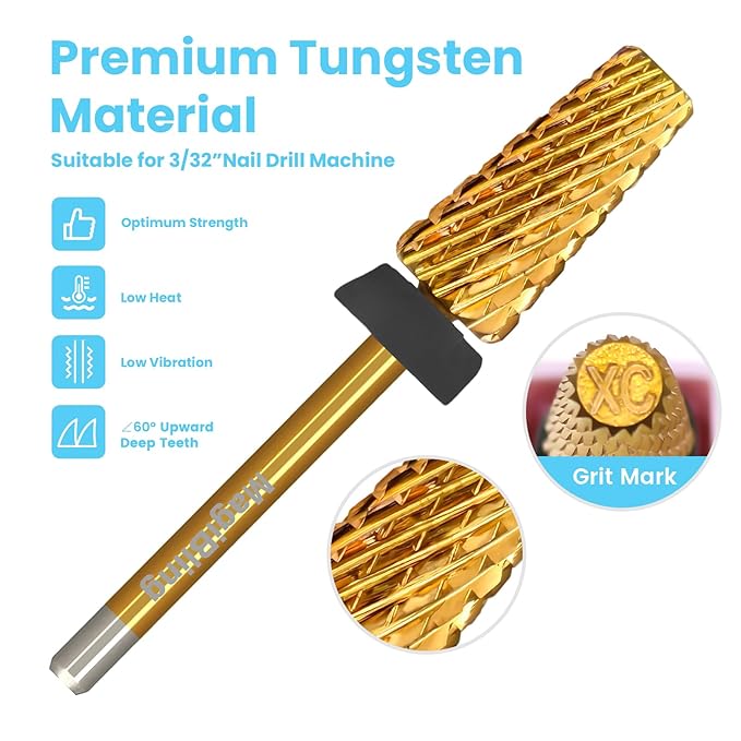 Super Cut Tapered Barrel Nail Drill Bits, 3/32'' Professional Tungsten Carbide Bits, Remove Hard Gel Fast, Right Hand, Suitable for Long Acrylic Nails Gel Polishing, Extra Coarse.