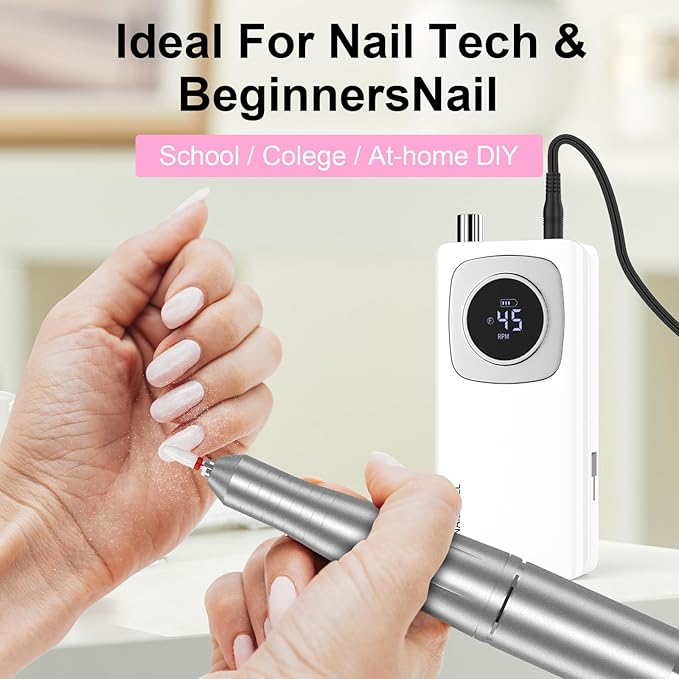 Electric Nail Drill Professional: Rechargeable Nail File with Bits for Acrylic Gel Nails, Professional Nail Drill Manicure Pedicure Polishing Shape Tools for Home Salon