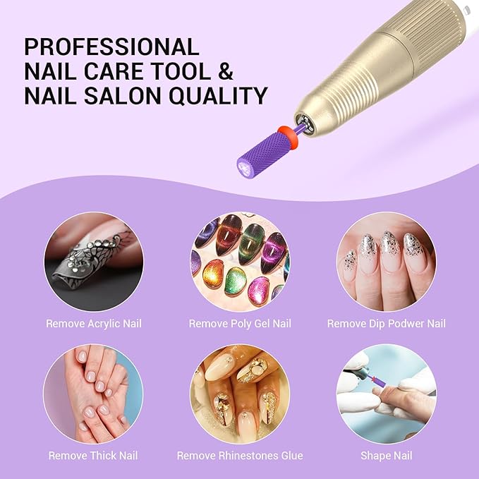 MelodySusie Large Barrel 3/32'' Tungsten Carbide Nail Drill Bit, Crystal Top Purple Heart Shape, Fast Remove Acrylic Gel, Cuticle Gel Polishing for Manicure Pedicure, Purple, Series Bit-S, Fine