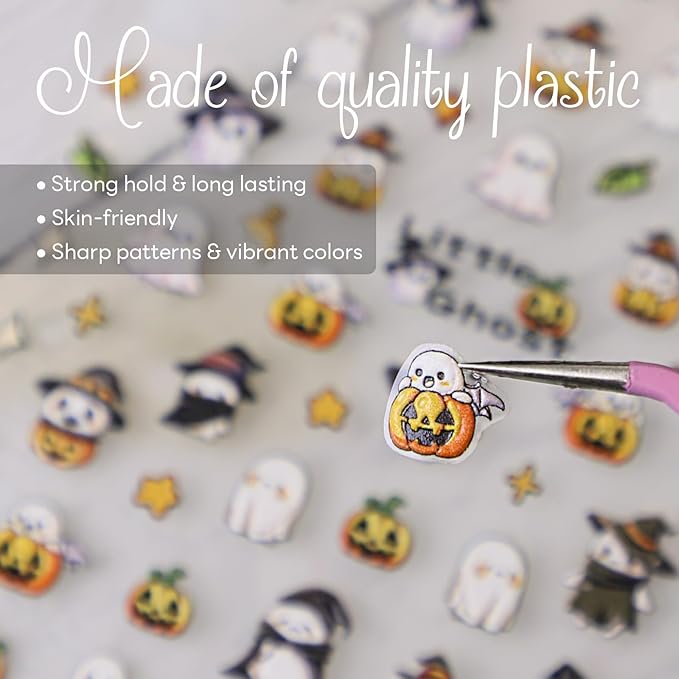 Halloween Nail Stickers for Nail Art - Cute Ghost Nail Art Sticker Halloween 5D Embossed Nail Decals Self-Adhesive Nails Supply Manicure Stickers for Nails Decoration（Little Ghost）