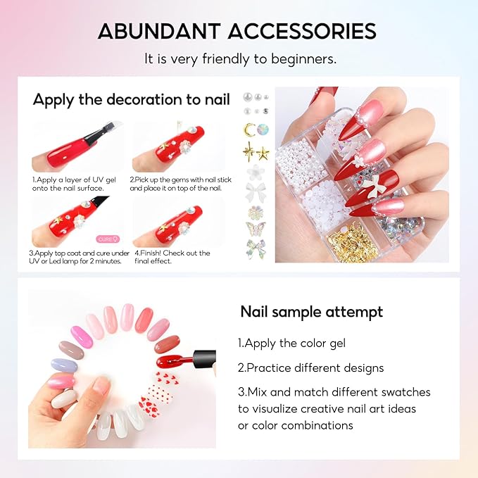 Peacecolor Gel Nail Polish Kit with U V Light 82PCS, 56 Colors Gel Polish Set with Cat Eye Gel Nail Polish 4Pcs Glossy/Matte/Glitter Top Base Coat Rhinestones Manicure Kit Gifts for Women Salon Home